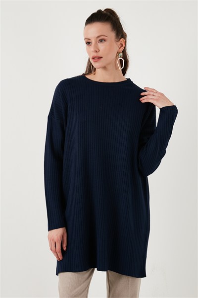 Triko Modest Bisiklet Yaka Kadın Kazak 4616152 LACİVERT
