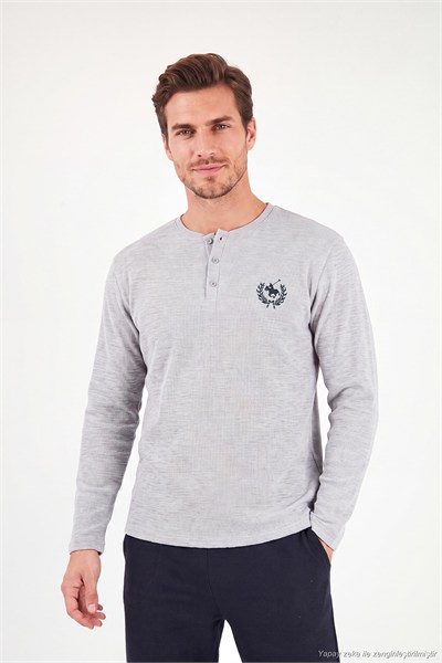 Ultra Soft Düğmeli Bisiklet Yaka Erkek Pijama Takımı 6575011 GRİ MELANJ