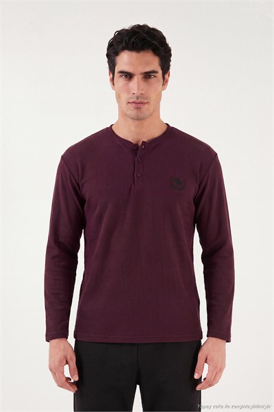 Ultra Soft Düğmeli Bisiklet Yaka Erkek Pijama Takımı 6575011 BORDO