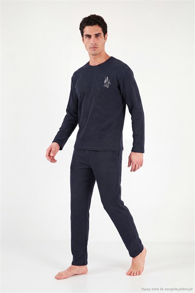 Ultra Soft Minimal Nakışlı Uzun Kollu Erkek Pijama Takımı 6575009 LACİVERT