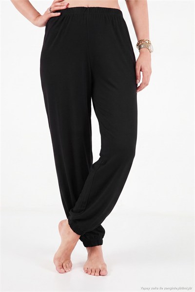 V Yaka Kruvaze Bağlamalı Crop Üst ve Jogger Alt Kadın Pijama Takımı 65780019 SİYAH
