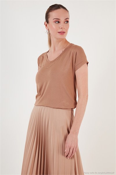 V Yaka Relaxed Fit Yırtmaç Detaylı 2li Paket Kadın Bluz 5862000S2 Ekru-Bisküvi