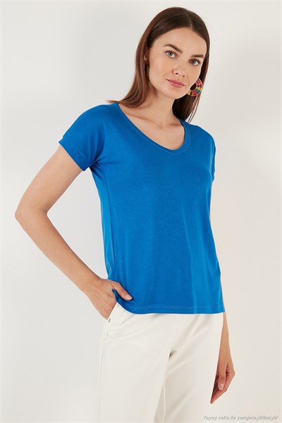 V Yaka Relaxed Fit Yırtmaç Detaylı 2li Paket Kadın Bluz 5862000S2 SİYAH-SAKS