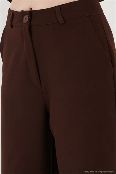 Wide Leg Orta Yüksek Bel Bol Paça Kumaş Kadın Pantolon 6522974 KAHVE