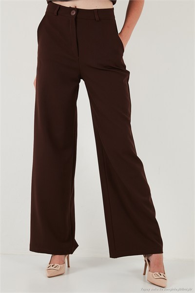 Wide Leg Orta Yüksek Bel Bol Paça Kumaş Kadın Pantolon 6522974 KAHVE