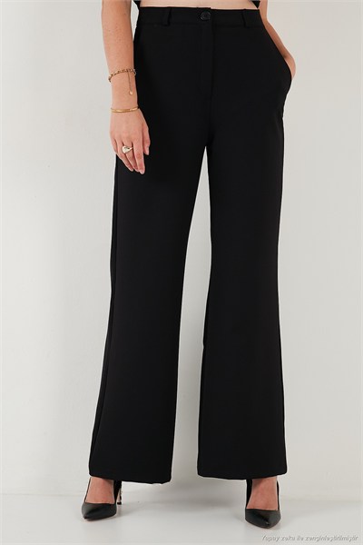 Wide Leg Orta Yüksek Bel Bol Paça Kumaş Kadın Pantolon 6522974 SİYAH