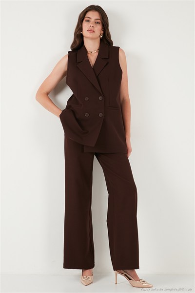 Wide Leg Orta Yüksek Bel Bol Paça Kumaş Kadın Pantolon 6522974 KAHVE