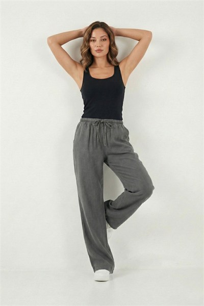Wide Leg Yüksek Bel Geniş Paça Kadın Pantolon 668YP5424 ANTRASİT