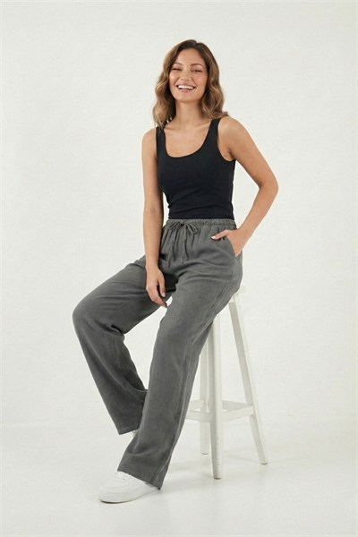 Wide Leg Yüksek Bel Geniş Paça Kadın Pantolon 668YP5424 ANTRASİT