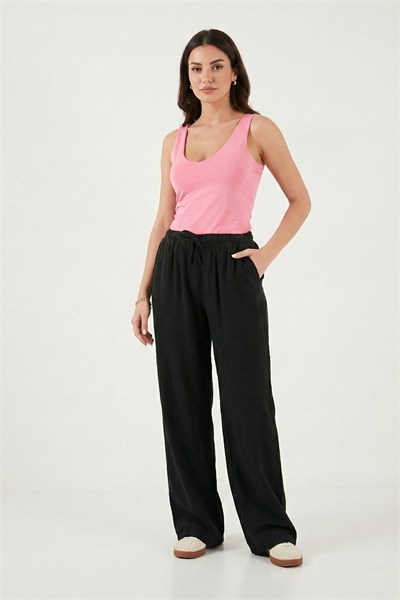 Wide Leg Yüksek Bel Geniş Paça Kadın Pantolon 668YP5424 SİYAH