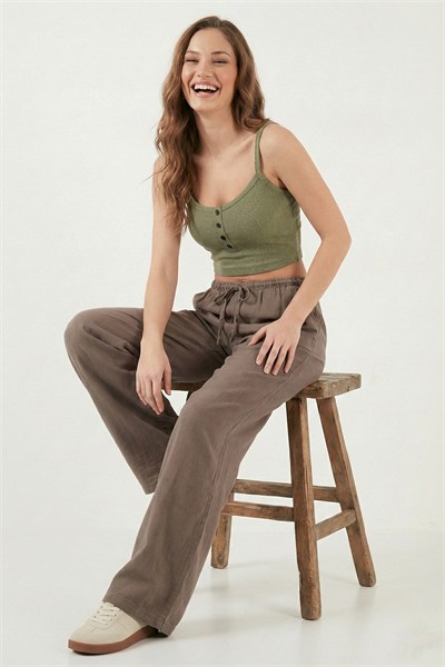 Wide Leg Yüksek Bel Geniş Paça Kadın Pantolon 668YP5424 KAHVE