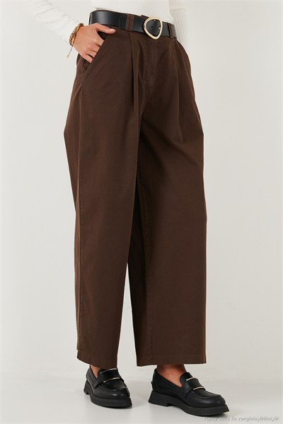 Wide Leg Yüksek Bel Geniş Paça Kemerli Kadın Pantolon 68351223 KAHVE