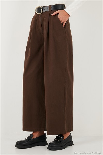 Wide Leg Yüksek Bel Geniş Paça Kemerli Kadın Pantolon 68351223 KAHVE