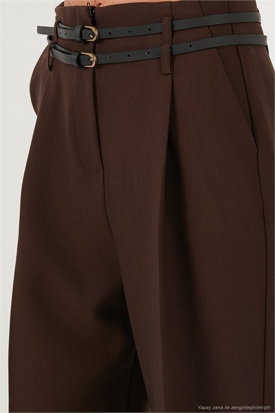 Wide Leg Yüksek Bel Geniş Paça Kemerli Kadın Pantolon 68351245 KAHVE