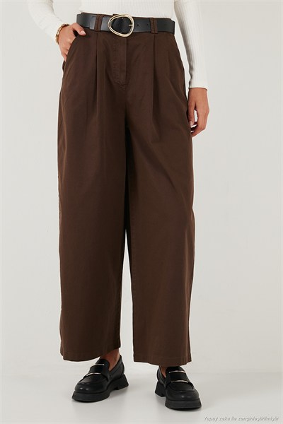 Wide Leg Yüksek Bel Geniş Paça Kemerli Kadın Pantolon 68351223 KAHVE
