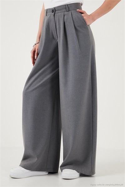 Wide Leg Yüksek Bel Geniş Paça Palazzo Kadın Pantolon 5866290 GRİ