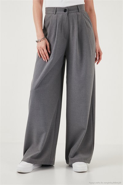 Wide Leg Yüksek Bel Geniş Paça Palazzo Kadın Pantolon 5866290 GRİ