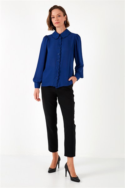 Yaka Detaylı Regular Fit Şifon Kadın Gömlek 61114410 SAKS-LACİVERT