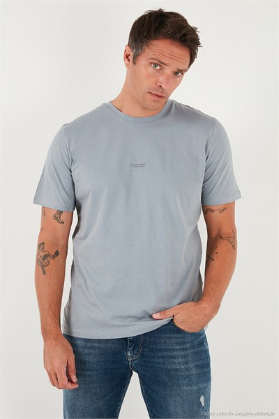 Yazı Detaylı Pamuklu Regular Fit Bisiklet Yaka Erkek T Shirt 59020203 AÇIK GRİ
