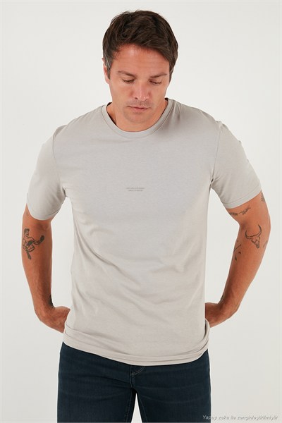 Yazı Detaylı Pamuklu Regular Fit Bisiklet Yaka Erkek T Shirt 59020203 KÜL