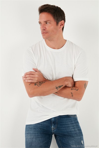 Yazı Detaylı Pamuklu Regular Fit Bisiklet Yaka Erkek T Shirt 59020203 EKRU