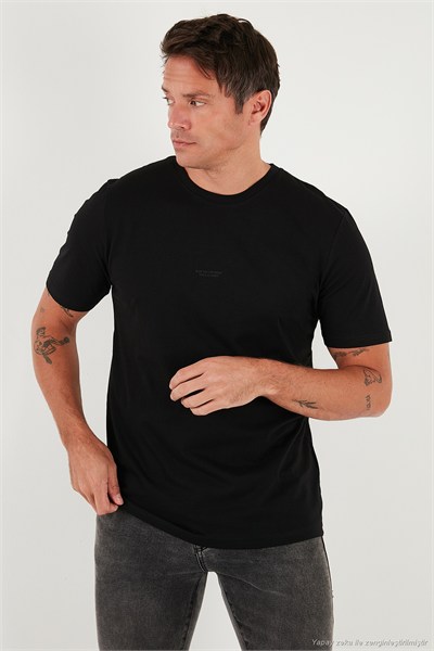 Yazı Detaylı Pamuklu Regular Fit Bisiklet Yaka Erkek T Shirt 59020203 SİYAH