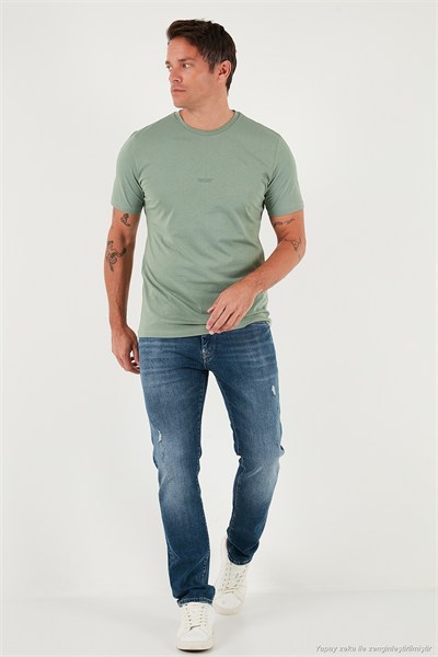 Yazı Detaylı Pamuklu Regular Fit Bisiklet Yaka Erkek T Shirt 59020203 ELMA YEŞİLİ