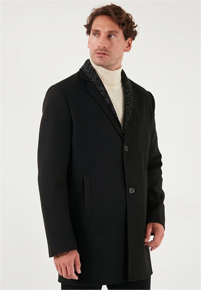 Yırtmaçlı Slim Fit Mono Yaka Kaşe Erkek Kaban 58400589 SİYAH