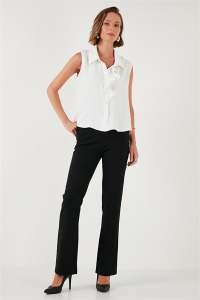 Yüksek Bel Regular Fit Bol Paça Kadın Pantolon 611PL030W4 SİYAH