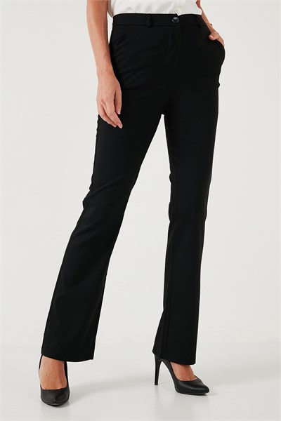 Yüksek Bel Regular Fit Bol Paça Kadın Pantolon 611PL030W4 SİYAH