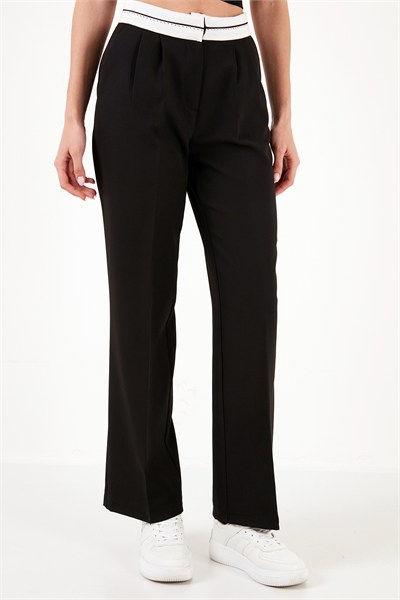 Yüksek Bel Regular Fit Geniş Paça Kadın Pantolon 611PL061 SİYAH