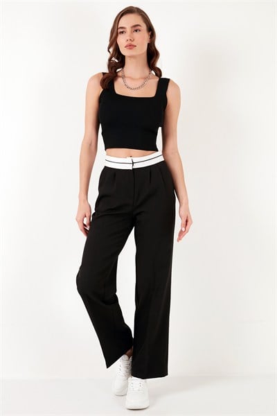 Yüksek Bel Regular Fit Geniş Paça Kadın Pantolon 611PL061 SİYAH