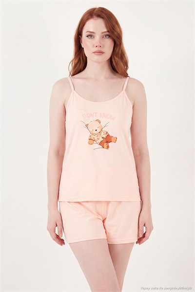 Yumuşak Dokulu Baskılı İp Askılı Şortlu Kadın Pijama Takımı 65750124 SOMON