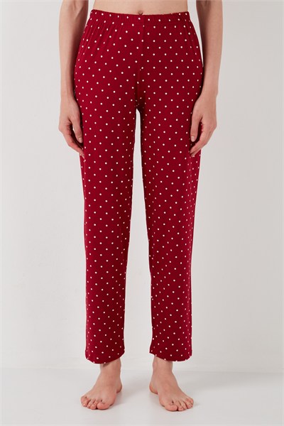 Yumuşak Dokulu Bisiklet Yaka Kadın Pijama Takımı 6097605 BORDO