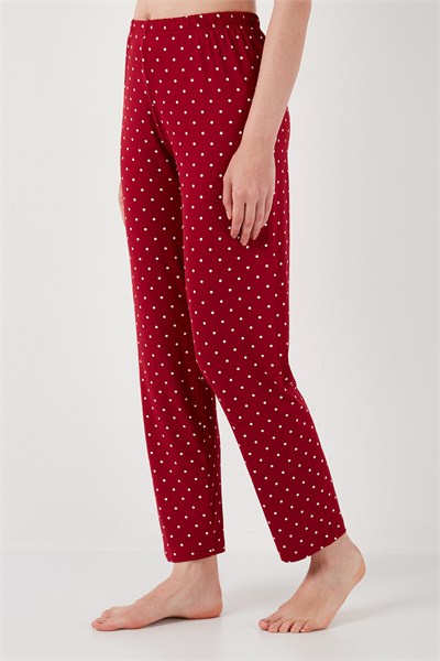 Yumuşak Dokulu Bisiklet Yaka Kadın Pijama Takımı 6097605 BORDO
