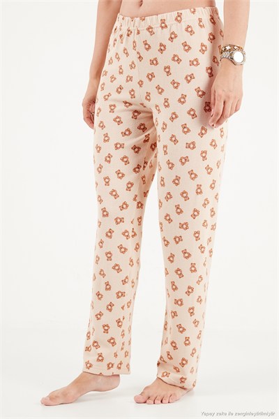 Yumuşak Dokulu Desenli Uzun Kollu Kadın Pijama Takımı 6575018 KREM