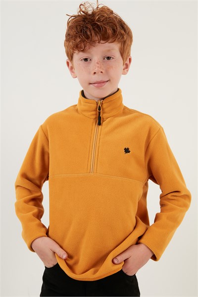 Yumuşak Dokulu Fermuarlı Dik Yaka Şardonlu Kışlık Unisex Çocuk Polar 5905002 HARDAL