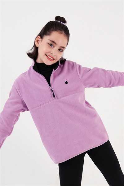 Yumuşak Dokulu Fermuarlı Dik Yaka Şardonlu Kışlık Unisex Çocuk Polar 5905002 LİLA