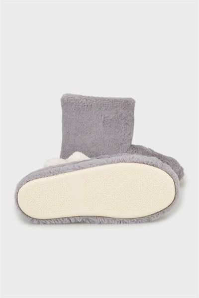 Yumuşak Dokulu Peluş Ponponlu Kadın Panduf 6722003 GRİ
