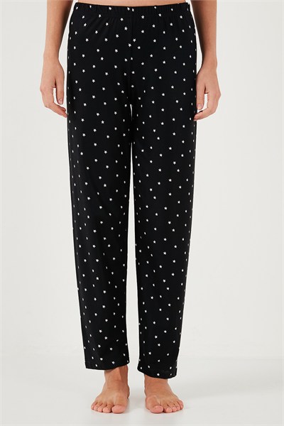 Yumuşak Dokulu Standart Fit Düğmeli Uzun Kollu Kışlık Kadın Pijama Takımı 60956601 SİYAH