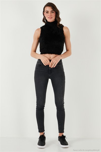 Yumuşak Tüylü Slim Fit Balıkçı Yaka Crop Kadın Süveter 4615566 SİYAH