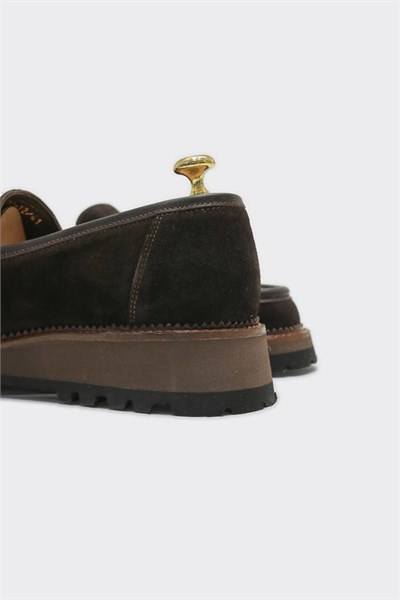 Loafer Ayakkabı Kahverengi Süet Biye