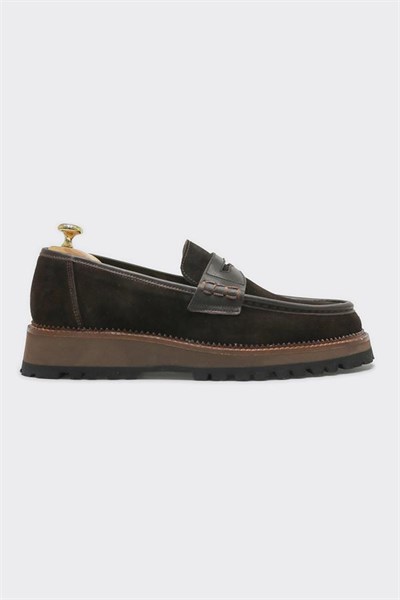 Loafer Ayakkabı Kahverengi Süet Biye