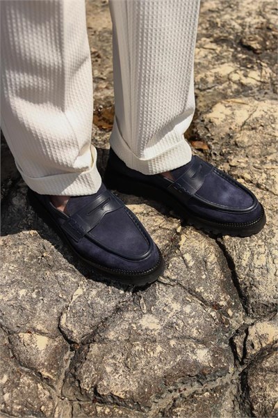 Loafer Ayakkabı Lacivert Süet Biye