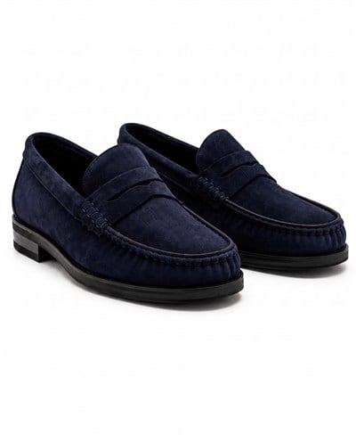 Monroe Penny Shoes Navy Suede