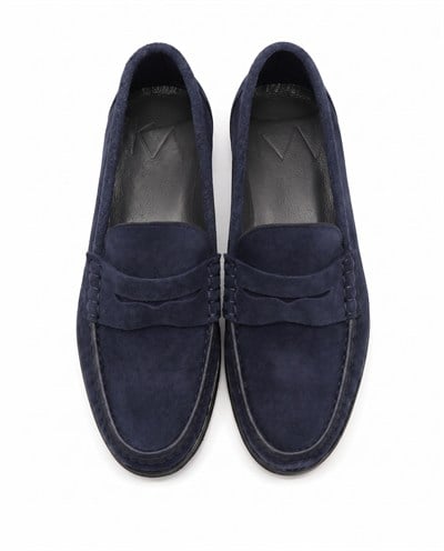 Monroe Penny Shoes Navy Suede