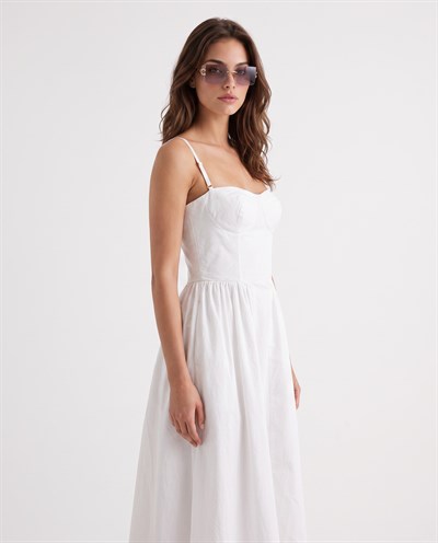 Rose Poplin Elbise Beyaz