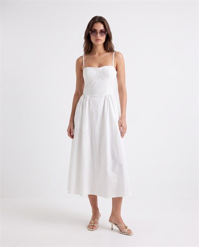 Rose Poplin Elbise Beyaz