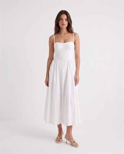Rose Poplin Elbise Beyaz