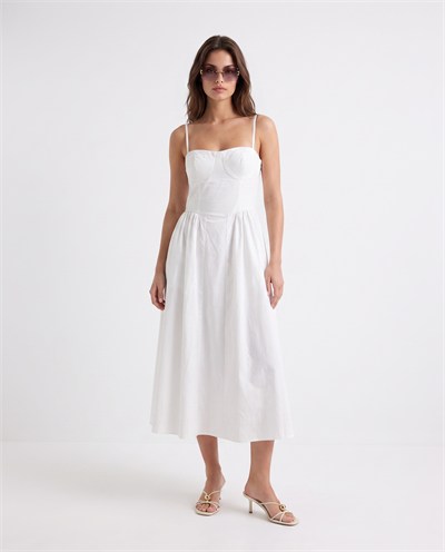Rose Poplin Dress White
